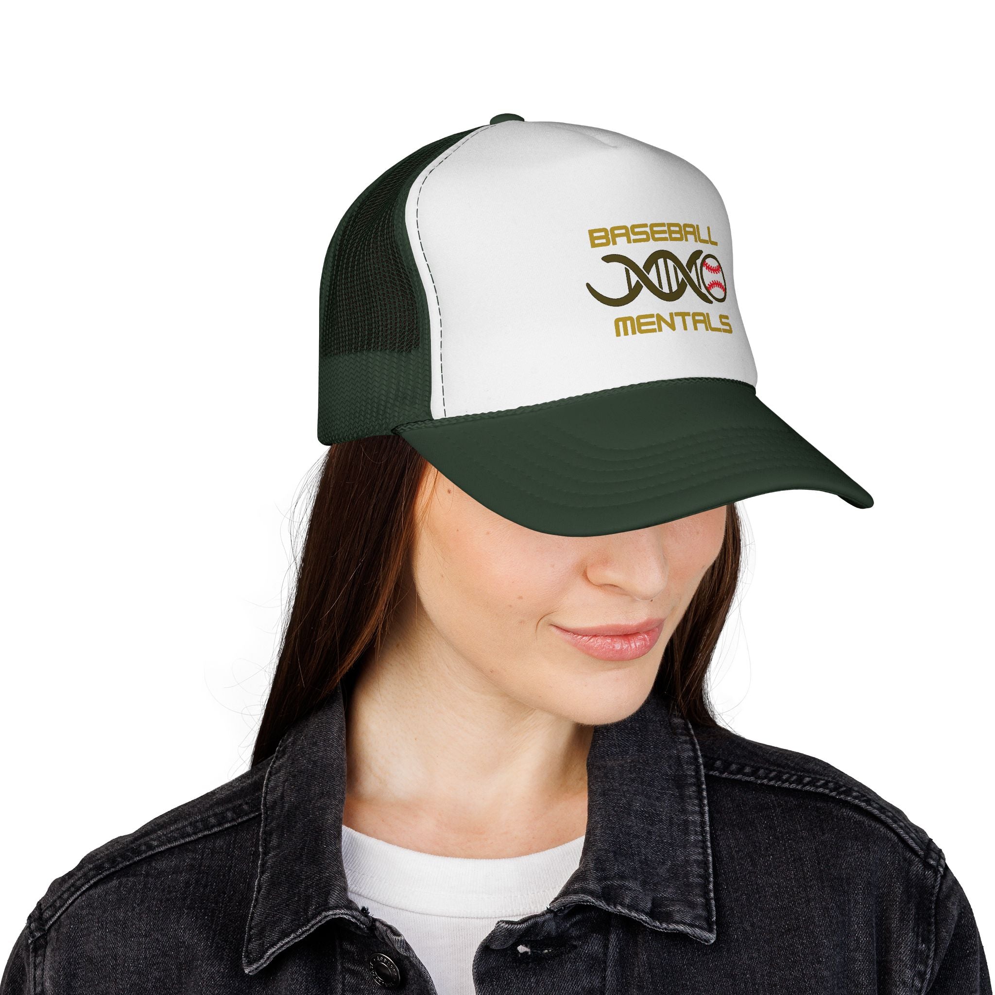 Baseball Cap – “Baseball Genomics” Trucker Hat (DNA Baseball Design)