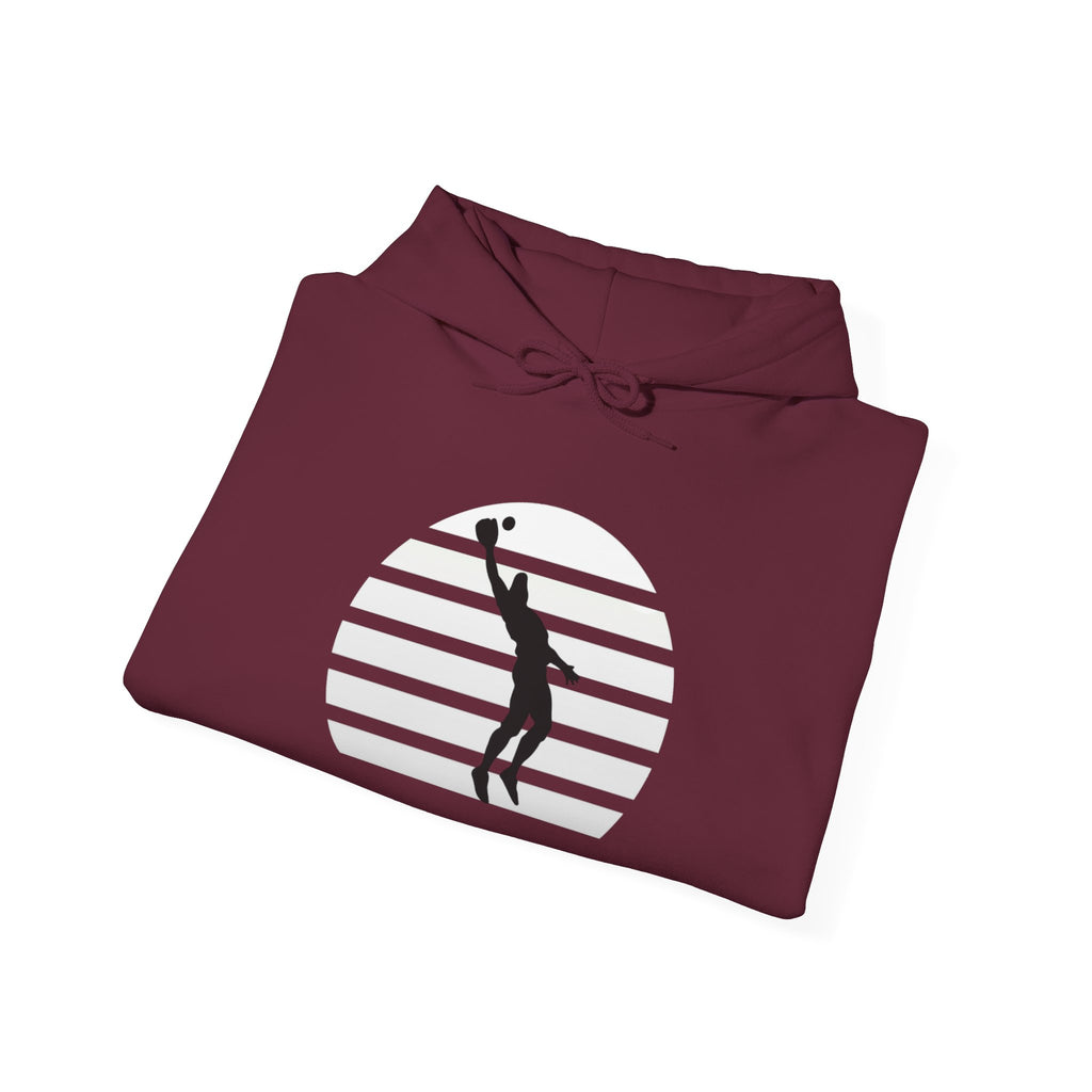 Baseball Silhouette Hoodie - Retro Striped Jumping Catch Design