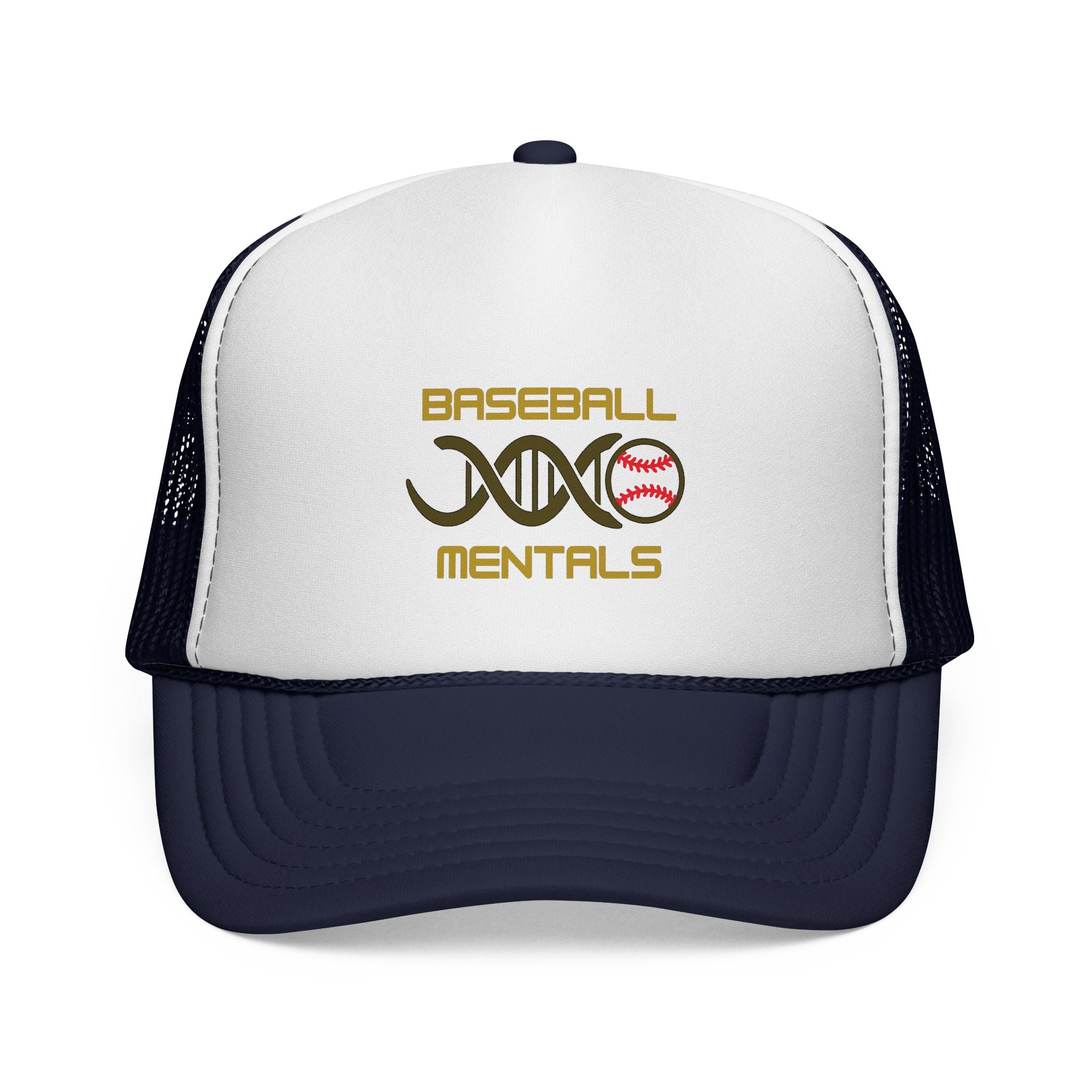 Baseball Cap – “Baseball Genomics” Trucker Hat (DNA Baseball Design)