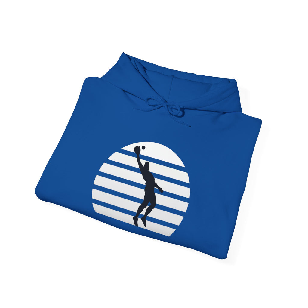 Baseball Silhouette Hoodie - Retro Striped Jumping Catch Design