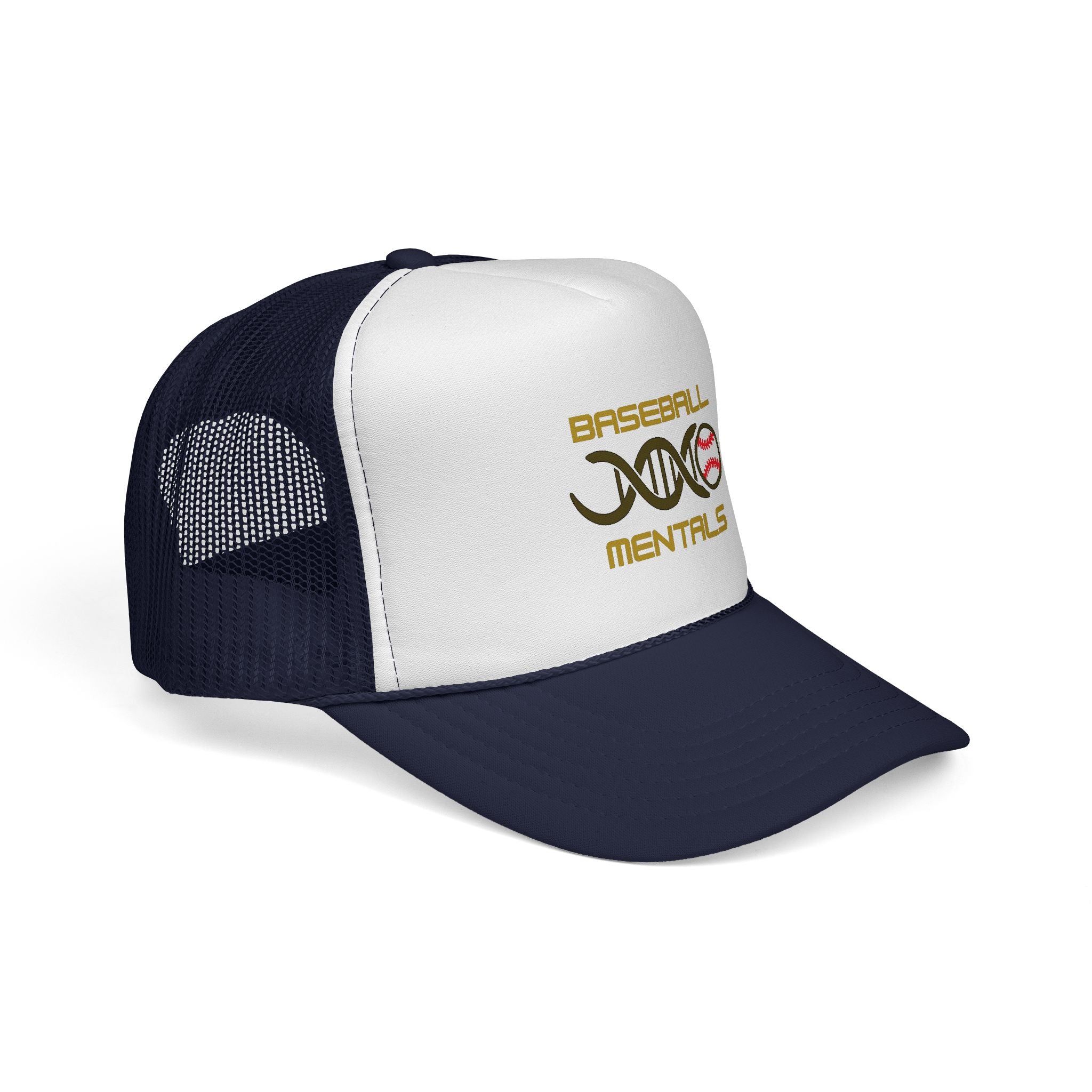 Baseball Cap – “Baseball Genomics” Trucker Hat (DNA Baseball Design)