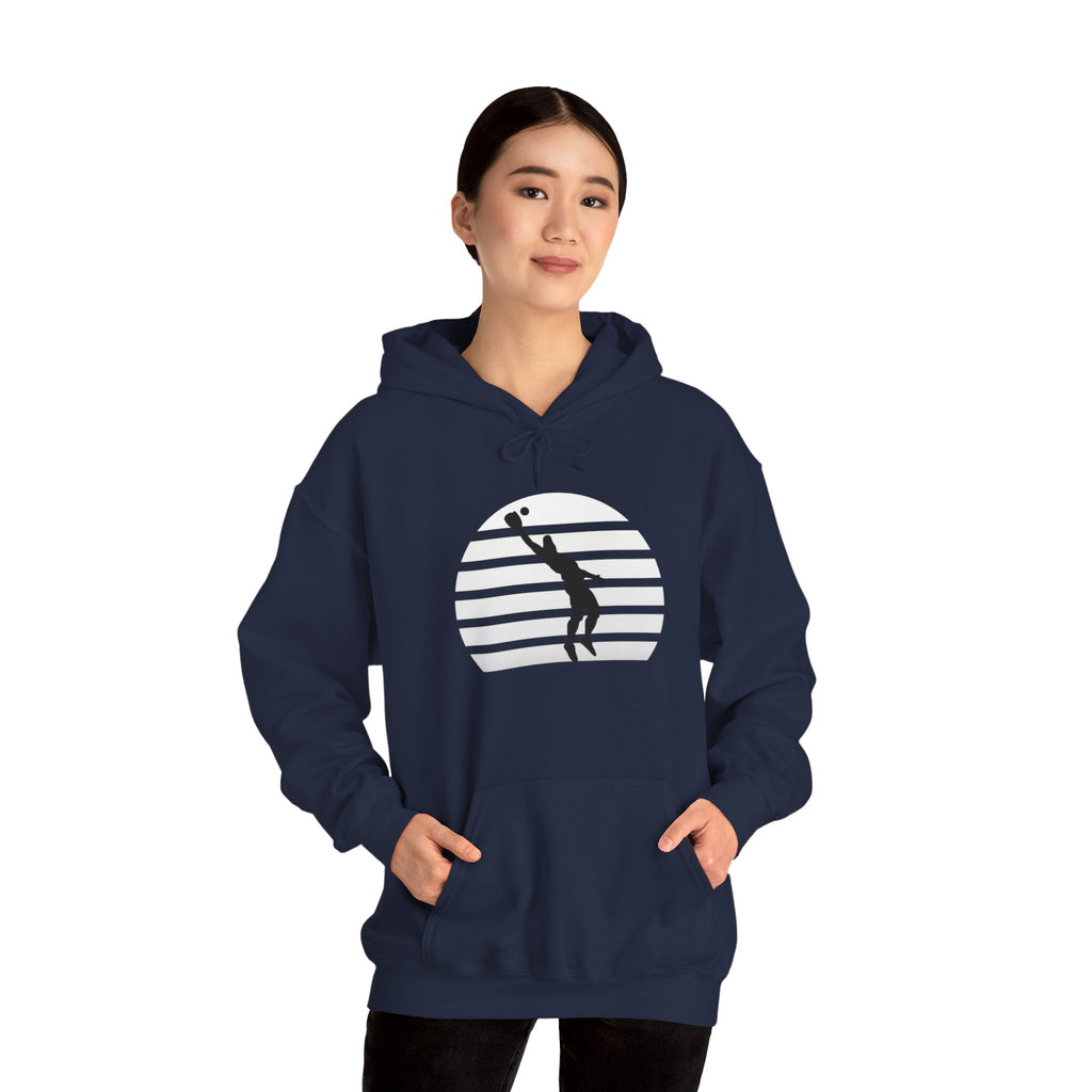 Baseball Silhouette Hoodie - Retro Striped Jumping Catch Design