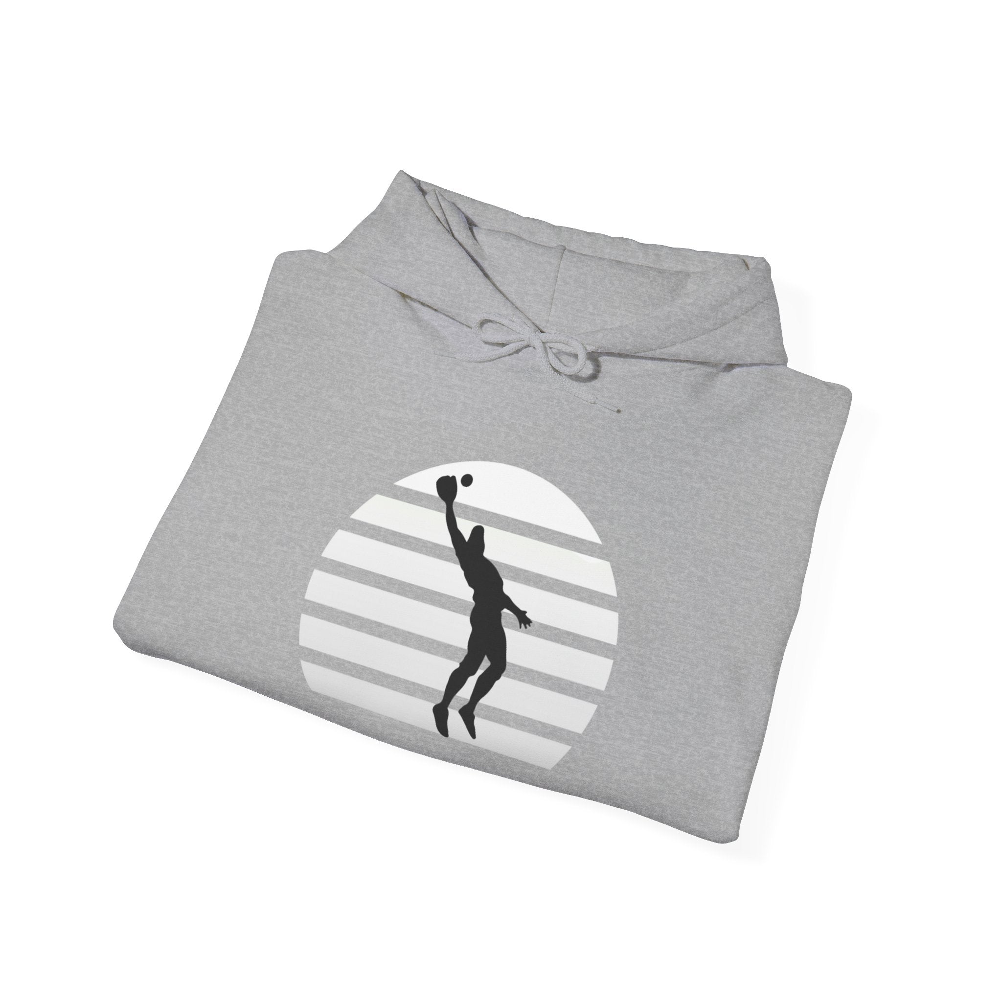 Baseball Silhouette Hoodie - Retro Striped Jumping Catch Design