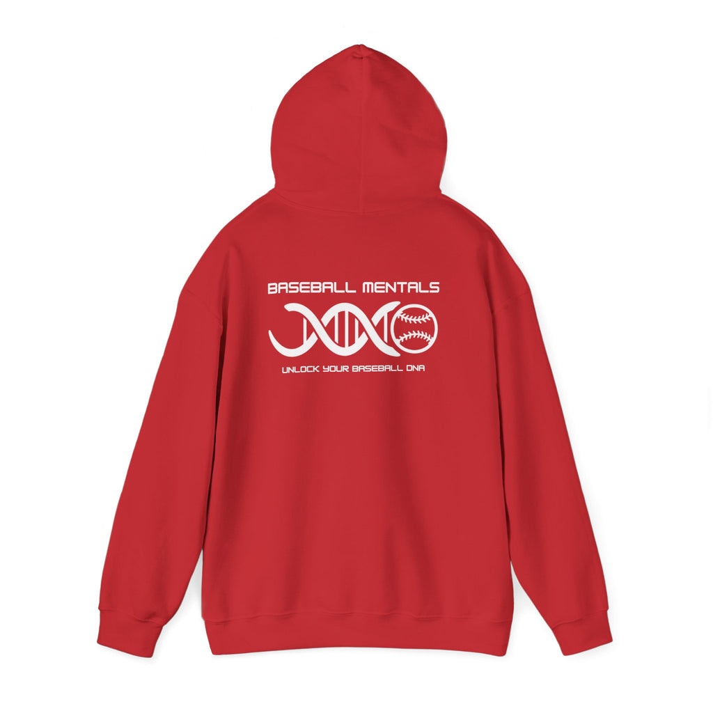 Baseball Mentals Hoodie — DNA Baseball Training Pullover (Track. Learn. Adjust. Repeat.)