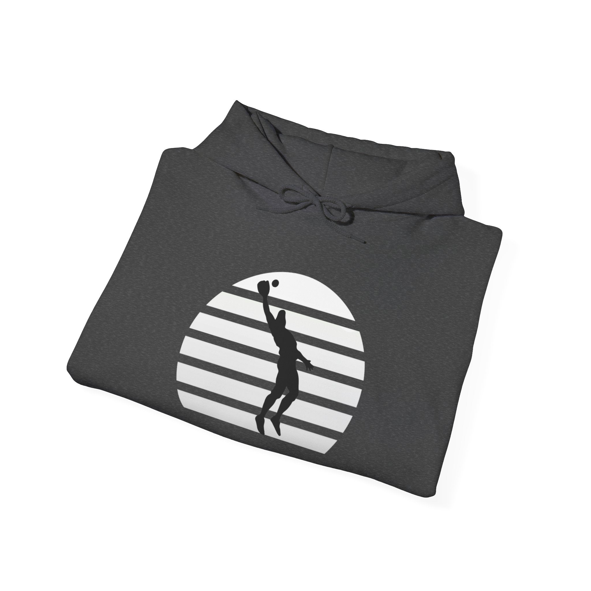 Baseball Silhouette Hoodie - Retro Striped Jumping Catch Design