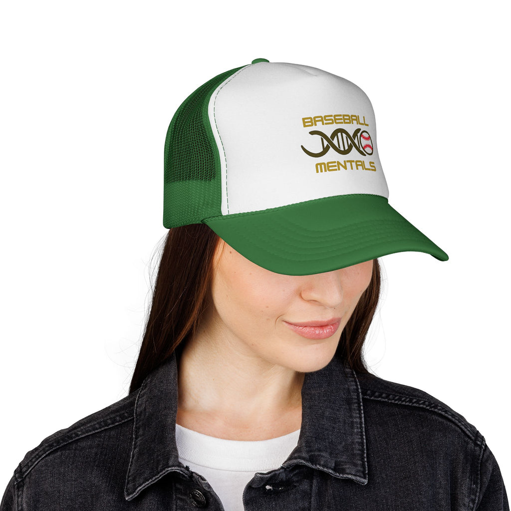 Baseball Cap – “Baseball Genomics” Trucker Hat (DNA Baseball Design)
