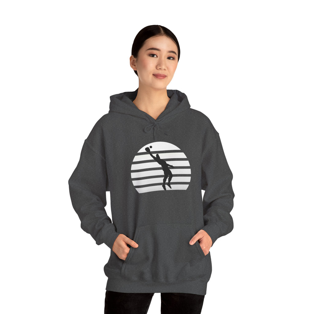 Baseball Silhouette Hoodie - Retro Striped Jumping Catch Design