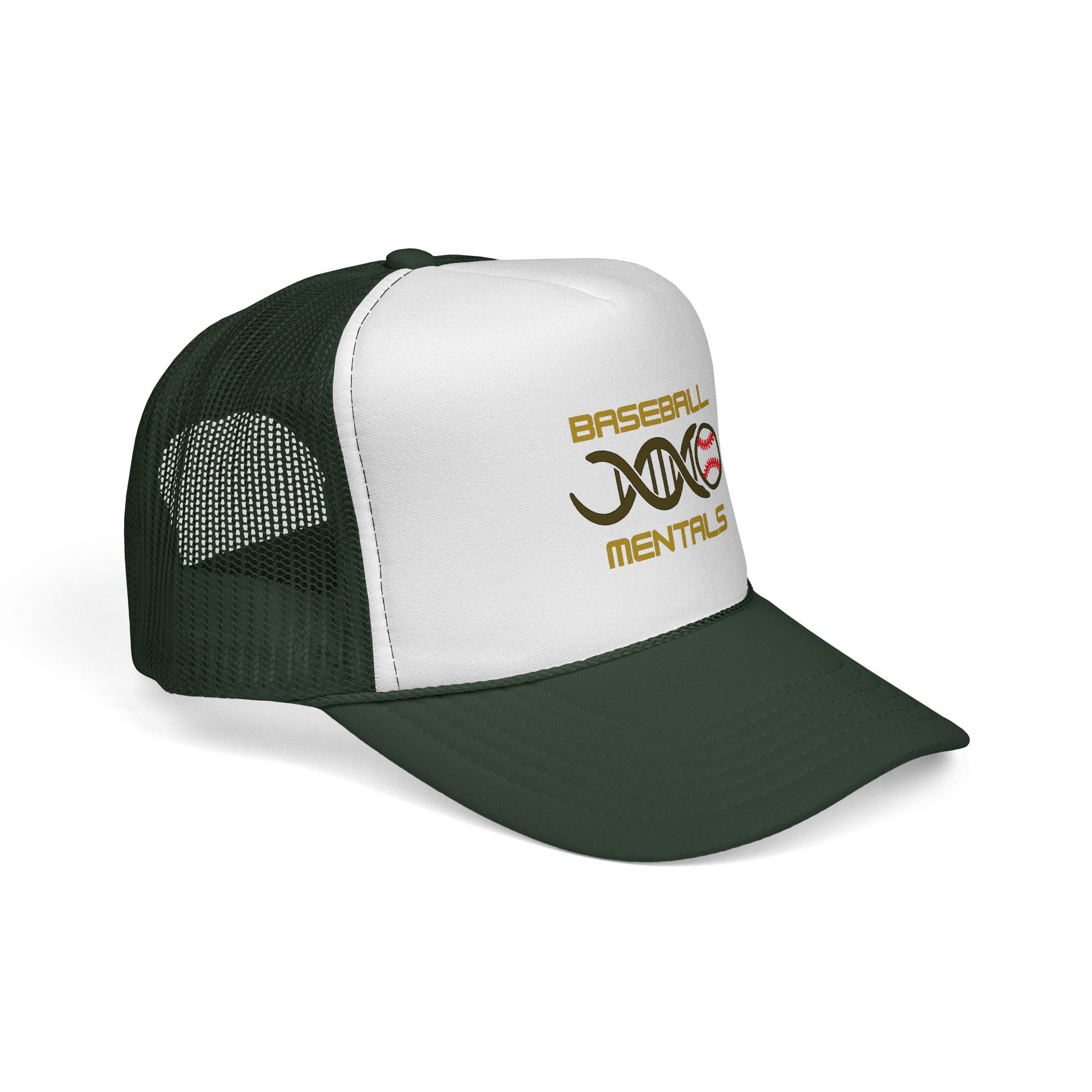 Baseball Cap – “Baseball Genomics” Trucker Hat (DNA Baseball Design)