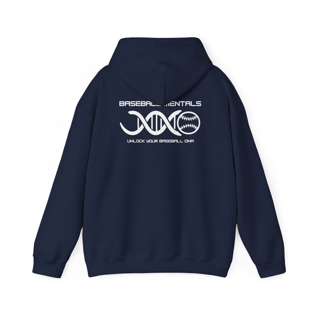 Baseball Mentals Hoodie — DNA Baseball Training Pullover (Track. Learn. Adjust. Repeat.)