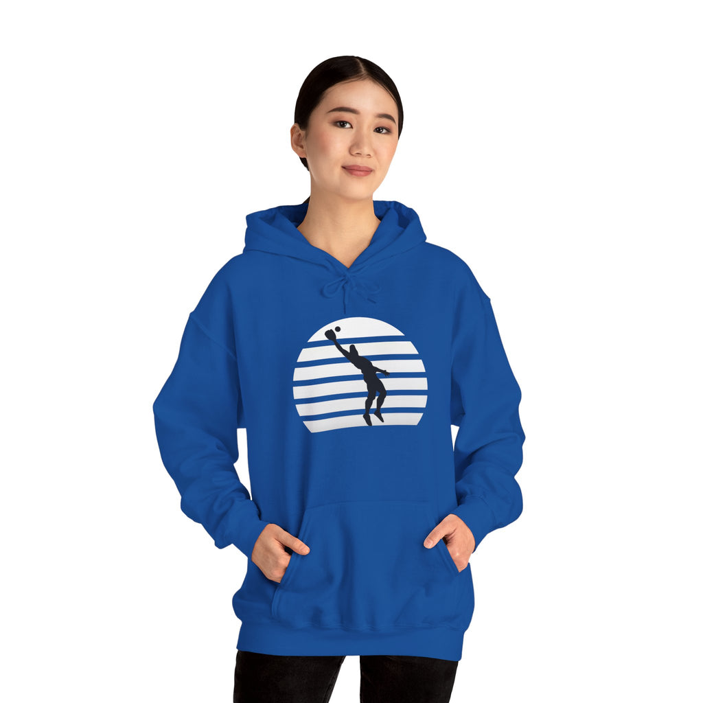Baseball Silhouette Hoodie - Retro Striped Jumping Catch Design