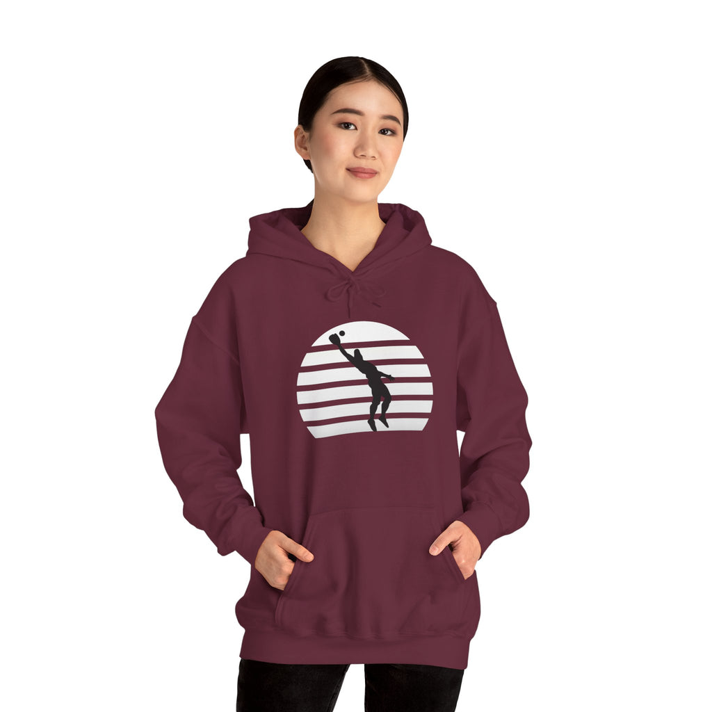 Baseball Silhouette Hoodie - Retro Striped Jumping Catch Design