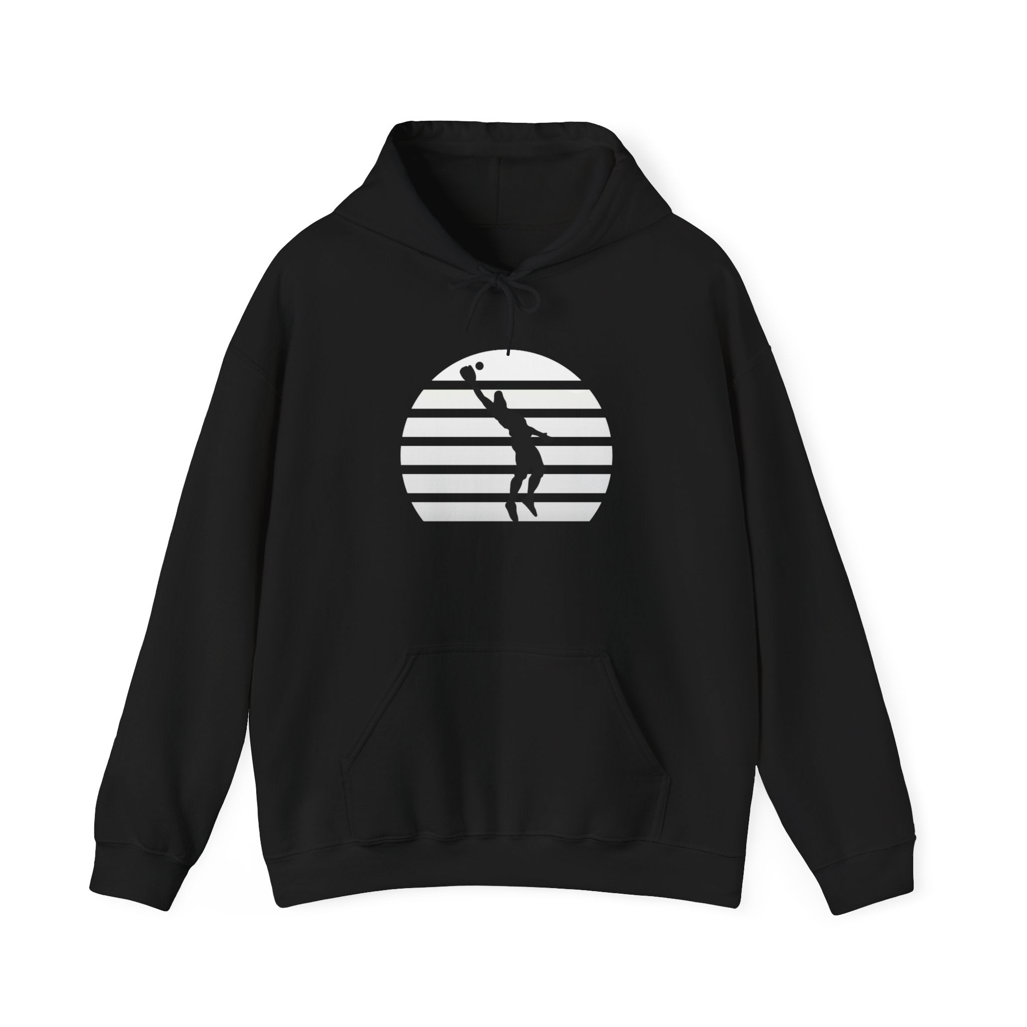 Baseball Silhouette Hoodie - Retro Striped Jumping Catch Design
