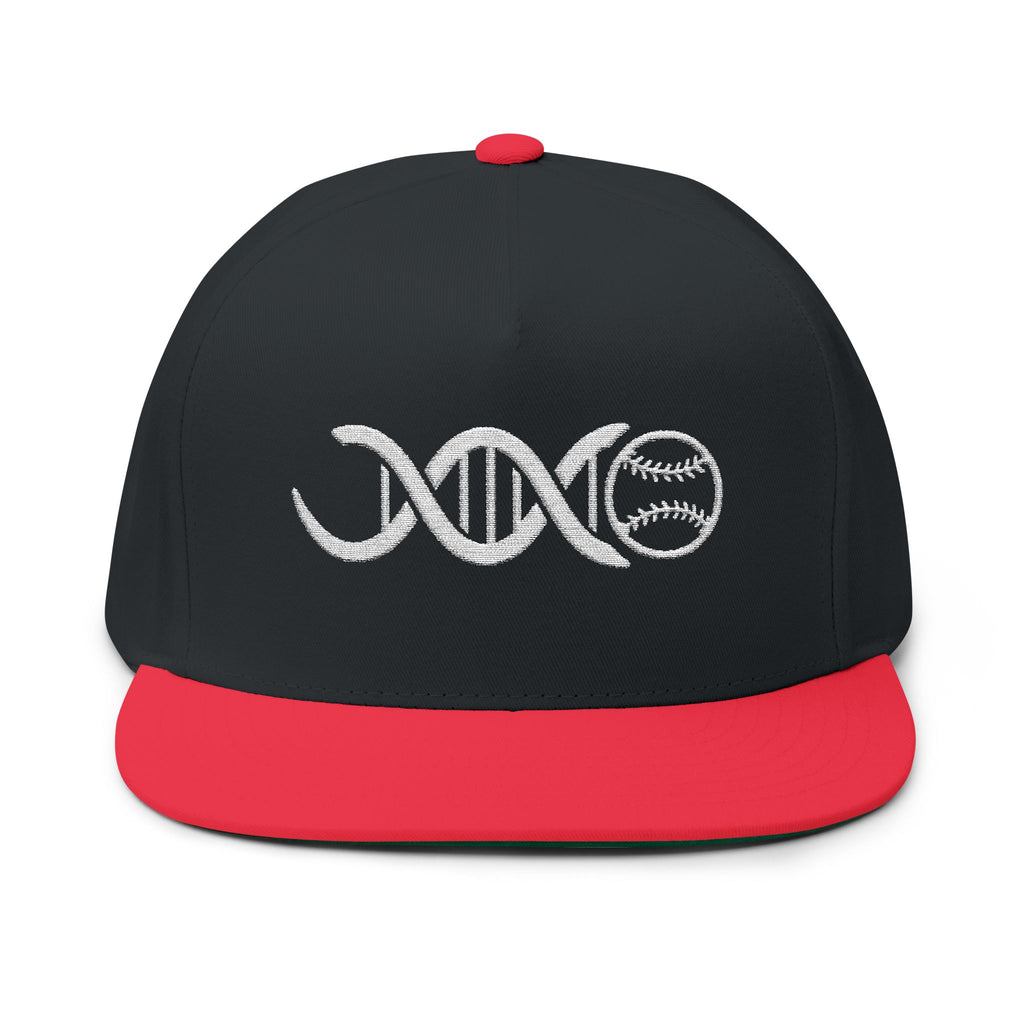 Baseball DNA Flat Bill Cap — Embroidered Sports Logo Hat