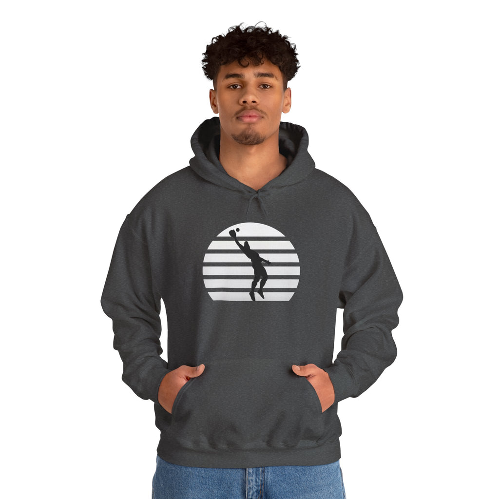 Baseball Silhouette Hoodie - Retro Striped Jumping Catch Design