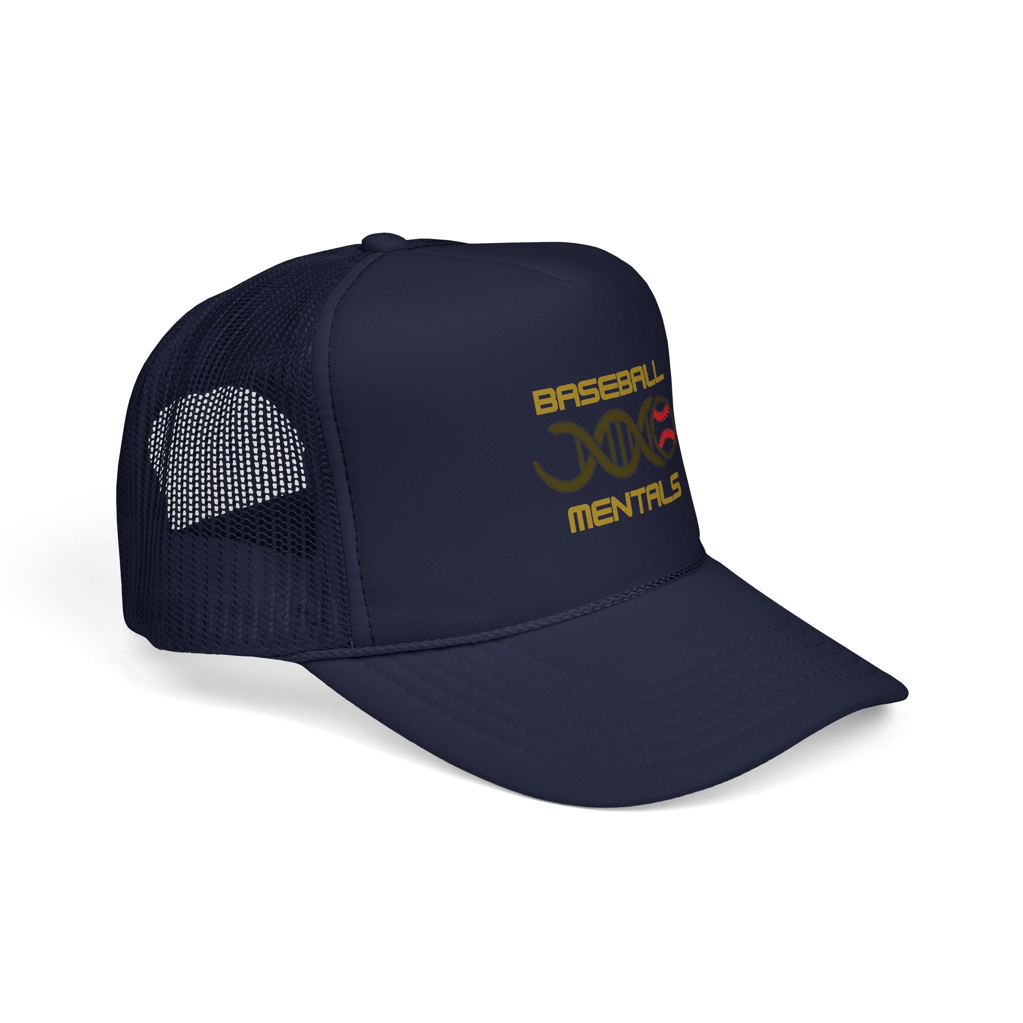 Baseball Cap – “Baseball Genomics” Trucker Hat (DNA Baseball Design)