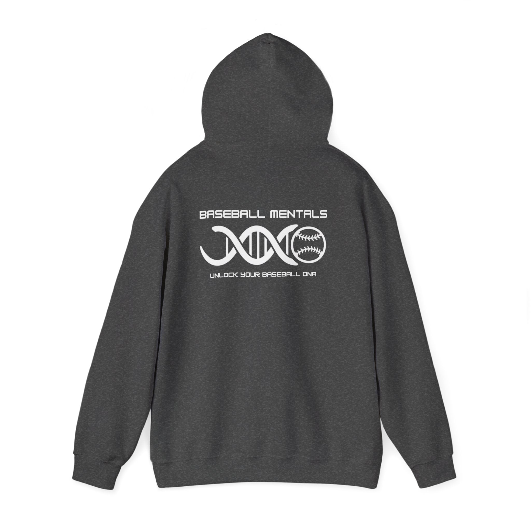 Baseball Mentals Hoodie — DNA Baseball Training Pullover (Track. Learn. Adjust. Repeat.)